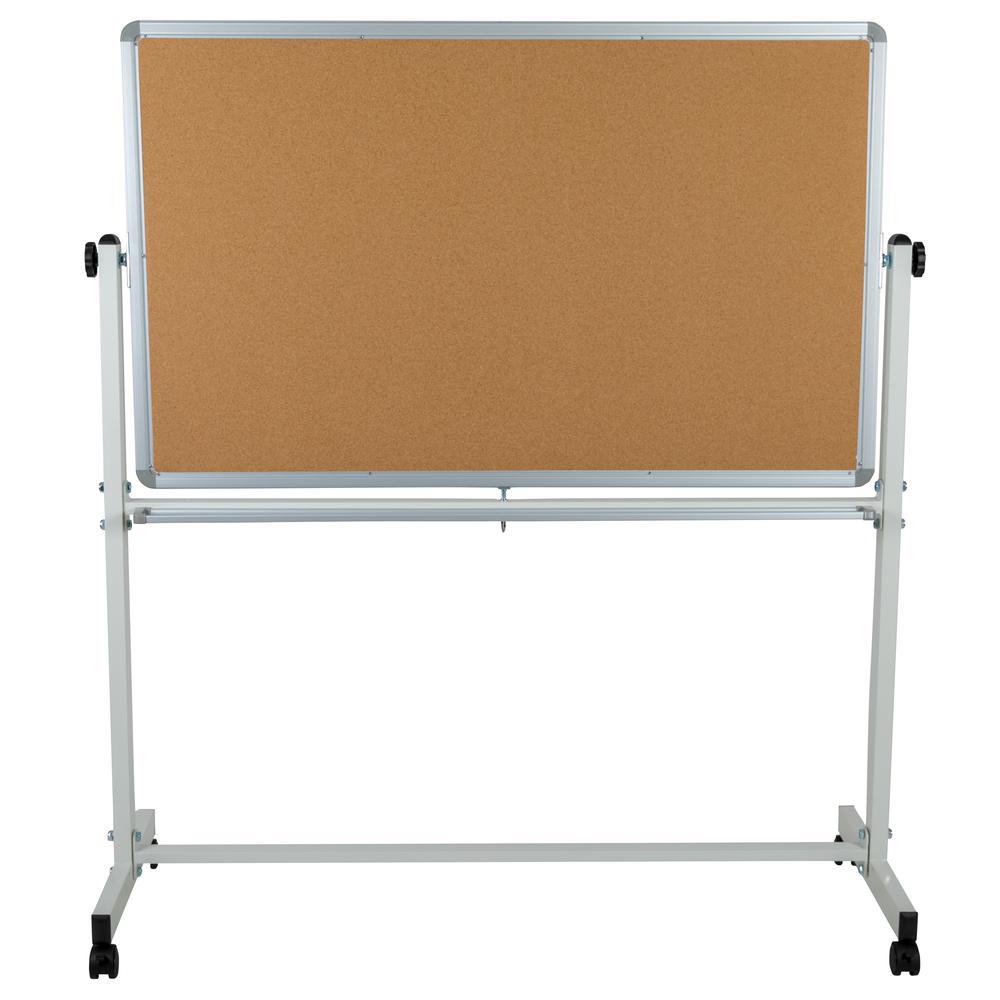 Reversible Mobile Cork Bulletin Board and White Board with Pen Tray, 53"W x 59"H. Picture 7