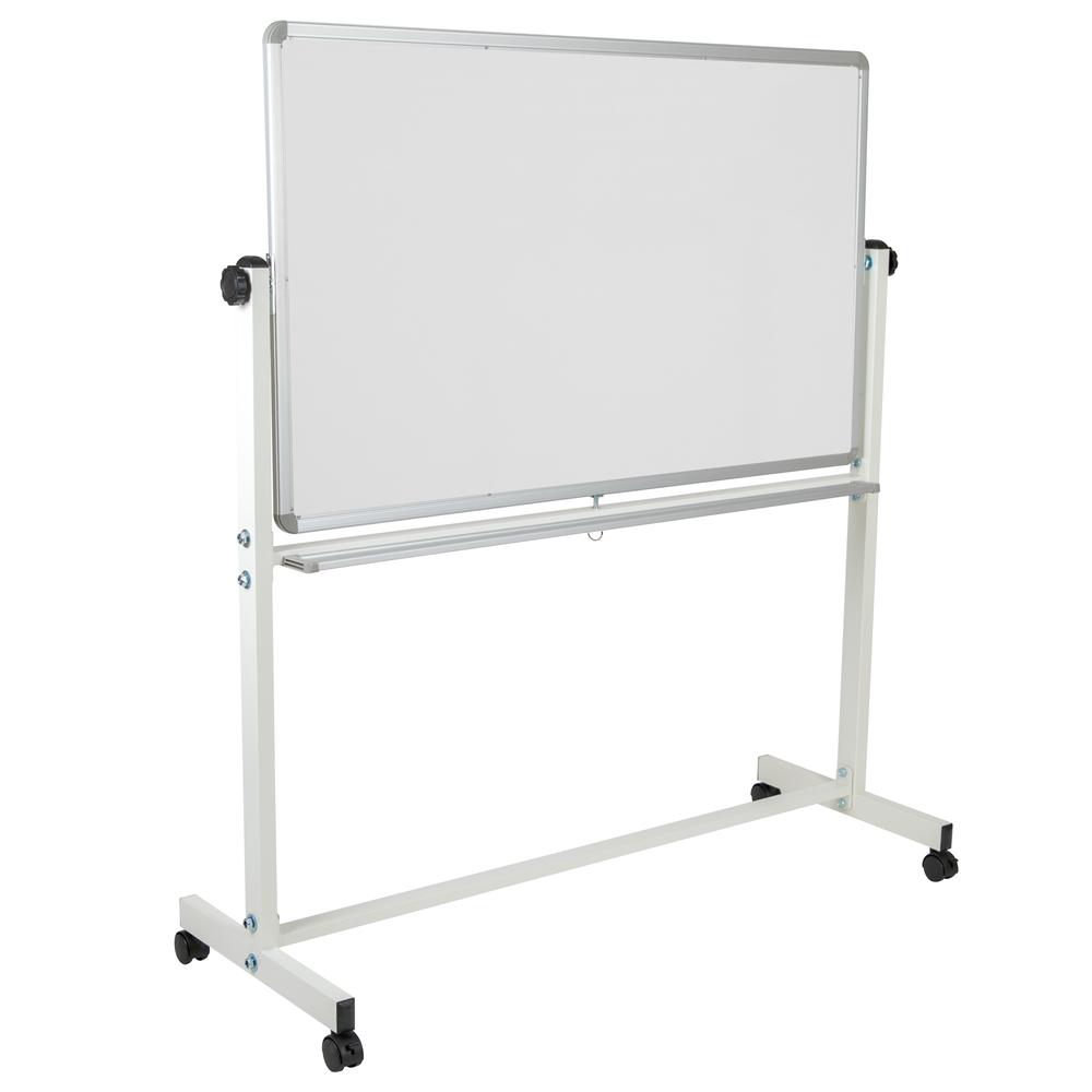 53"W x 59"H Reversible Mobile Cork Bulletin Board and White Board with Pen Tray. Picture 1