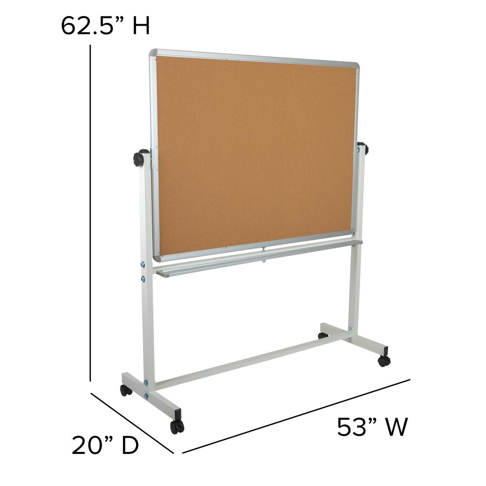 Reversible Mobile Cork Bulletin Board and White Board with Pen Tray, 53"W x 62.5"H. Picture 2