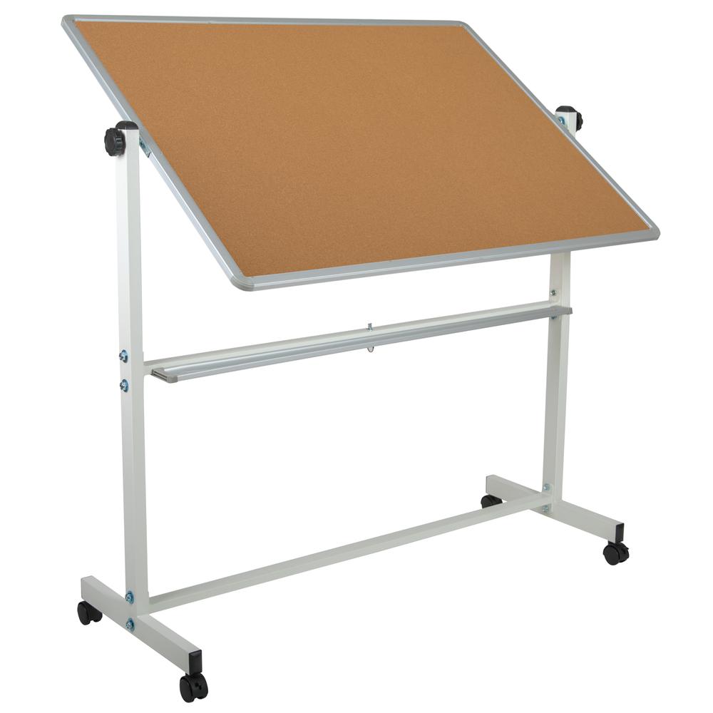 Reversible Mobile Cork Bulletin Board and White Board with Pen Tray, 53"W x 62.5"H. Picture 6