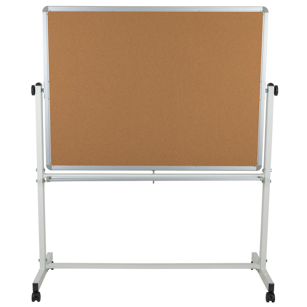 Reversible Mobile Cork Bulletin Board and White Board with Pen Tray, 53"W x 62.5"H. Picture 7