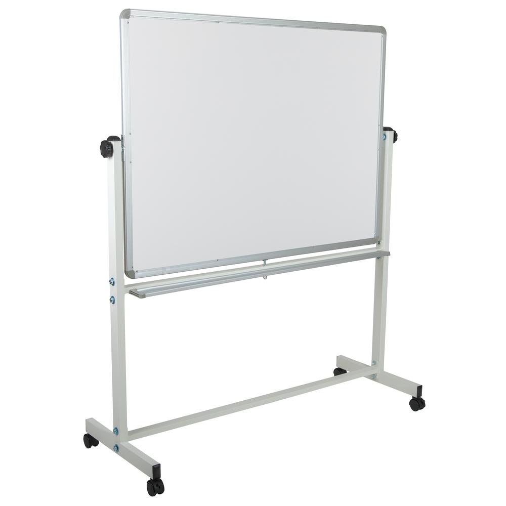 Double-Sided Mobile White Board with Pen Tray, 53"W x 62.5"H. Picture 1