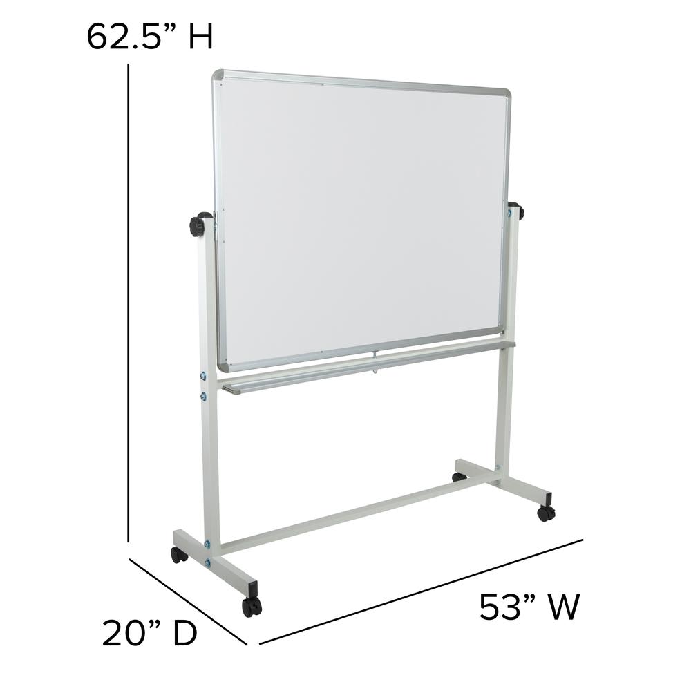 53"W x 62.5"H Double-Sided Mobile White Board with Pen Tray. Picture 4