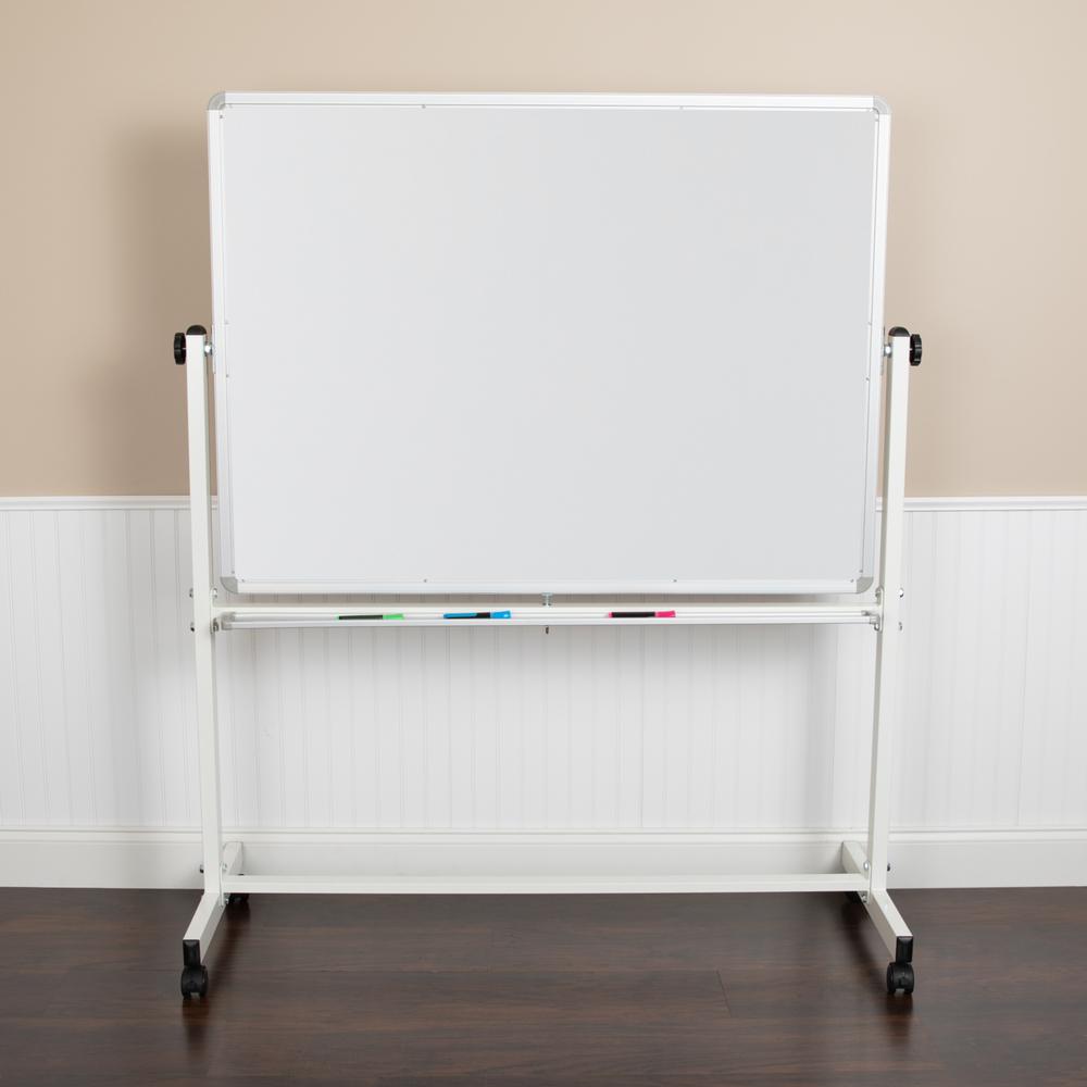 53"W x 62.5"H Double-Sided Mobile White Board with Pen Tray. Picture 2