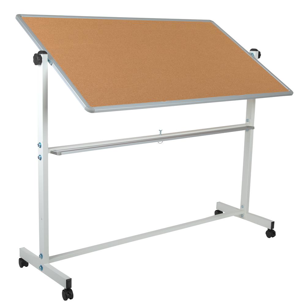 Reversible Mobile Cork Bulletin Board and White Board with Pen Tray, 62.5"W x 62.25"H. Picture 6