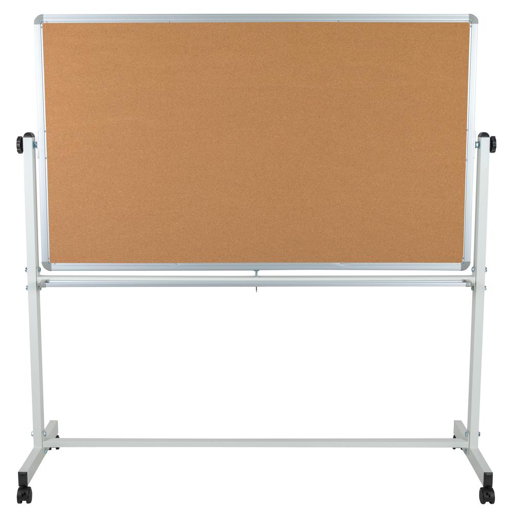Reversible Mobile Cork Bulletin Board and White Board with Pen Tray, 62.5"W x 62.25"H. Picture 7