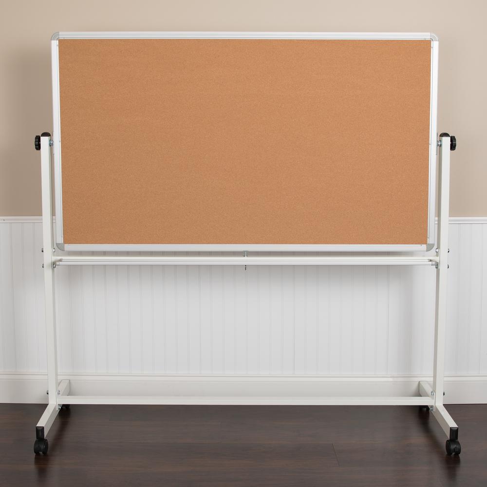 Reversible Mobile Cork Bulletin Board and White Board with Pen Tray, 62.5"W x 62.25"H. Picture 14