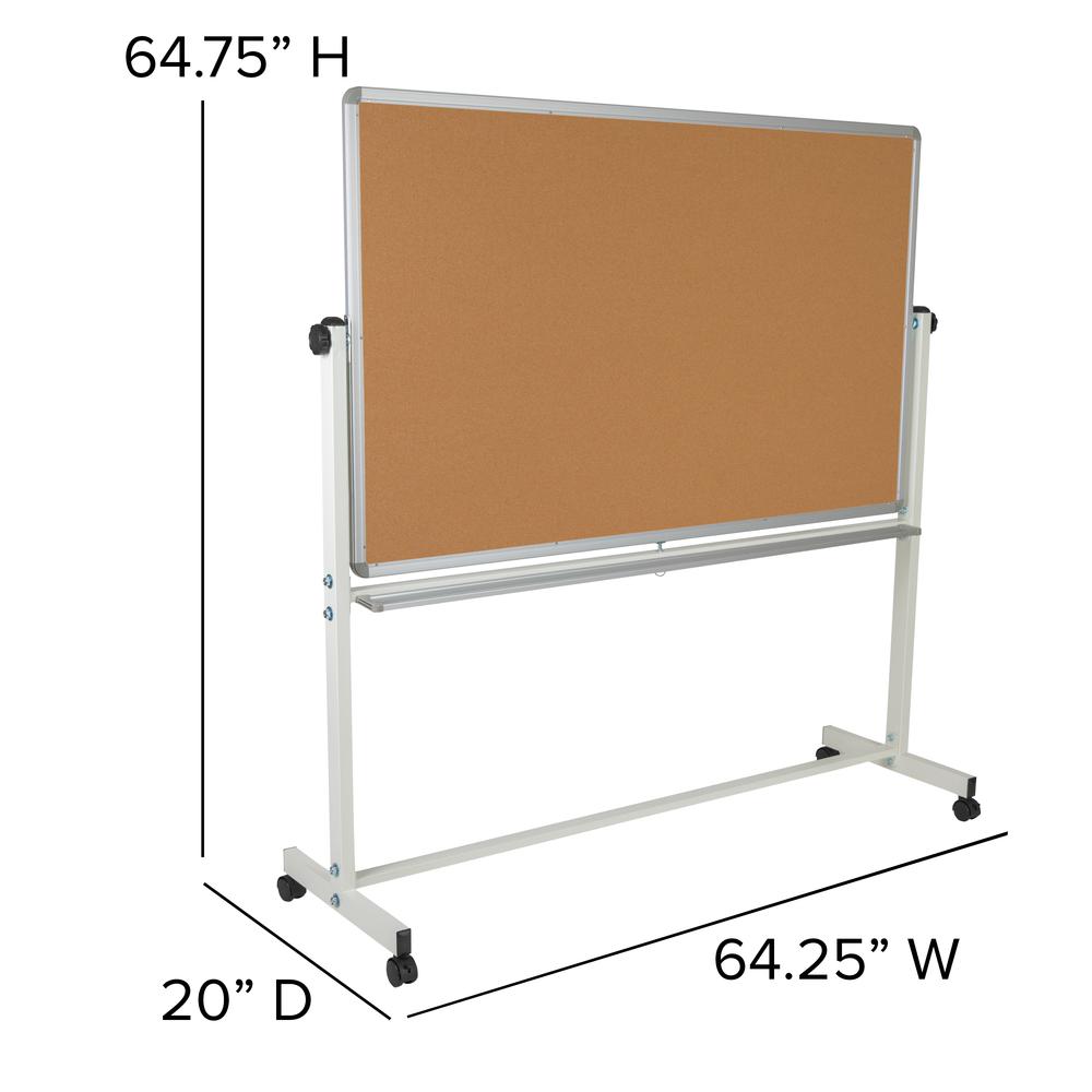 Reversible Mobile Cork Bulletin Board and White Board with Pen Tray, 64.25"W x 64.75"H. Picture 2
