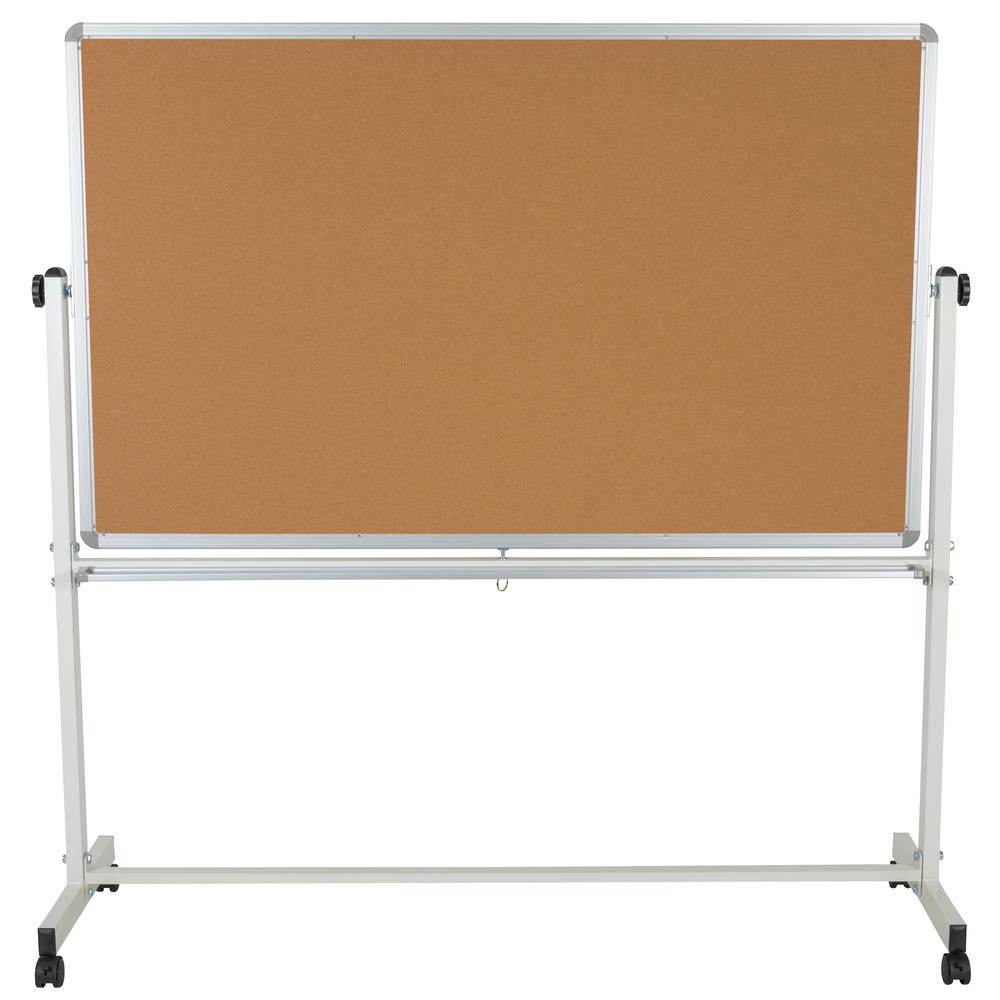 Reversible Mobile Cork Bulletin Board and White Board with Pen Tray, 64.25"W x 64.75"H. Picture 7