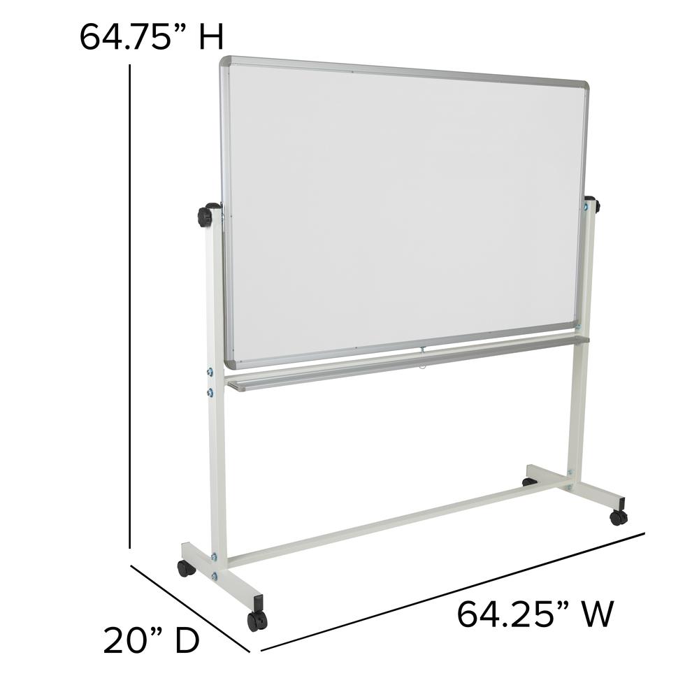 Double-Sided Mobile White Board with Pen Tray, 64.25"W x 64.75"H. Picture 2