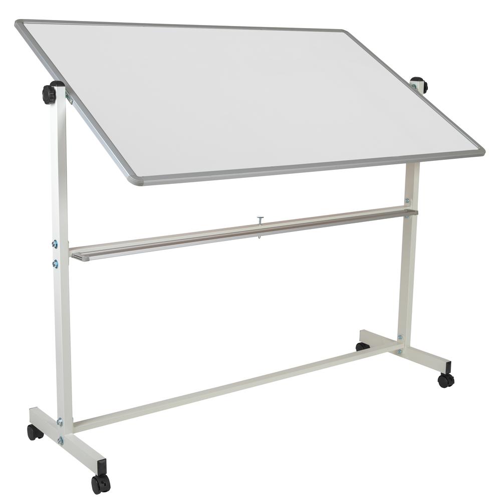 Double-Sided Mobile White Board with Pen Tray, 64.25"W x 64.75"H. Picture 3