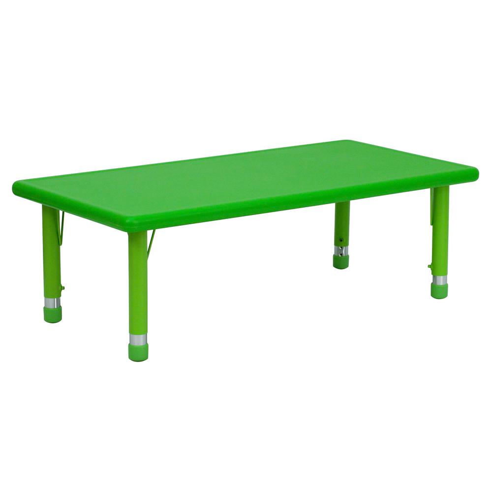 24''W x 48''L Rectangular Green Plastic Height Adjustable Activity Table. Picture 1