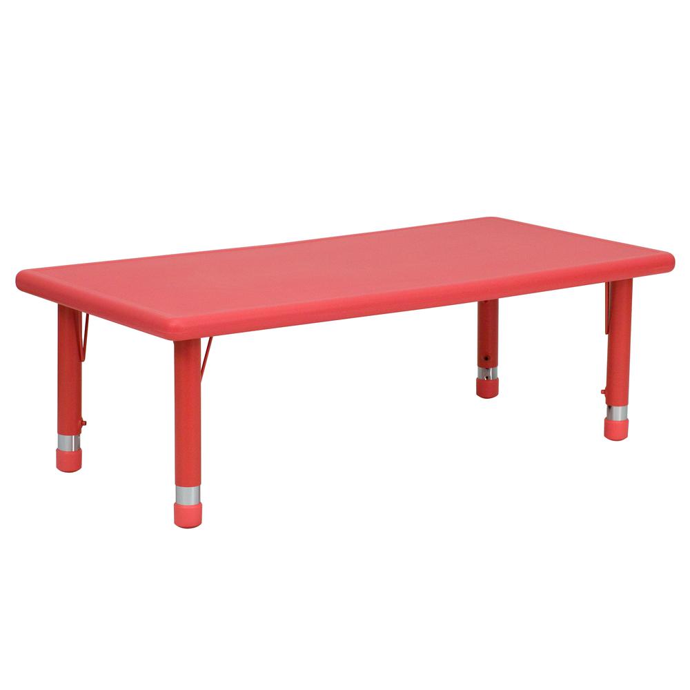 24''W x 48''L Rectangular Red Plastic Height Adjustable Activity Table. Picture 1