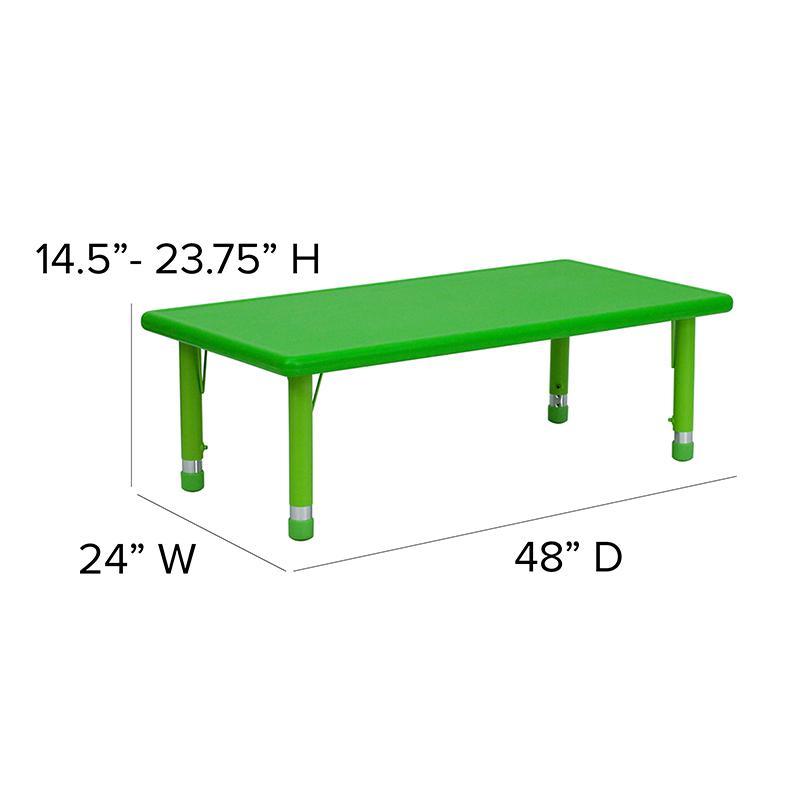24''W x 48''L Green Plastic Height Adjustable Activity Table Set with 6 Chairs. Picture 6