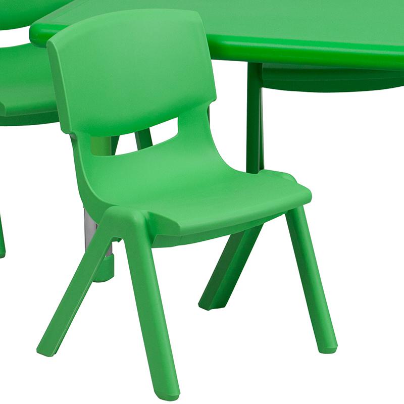 24''W x 48''L Rectangular Green Plastic Height Adjustable Activity Table Set with 6 Chairs. Picture 7
