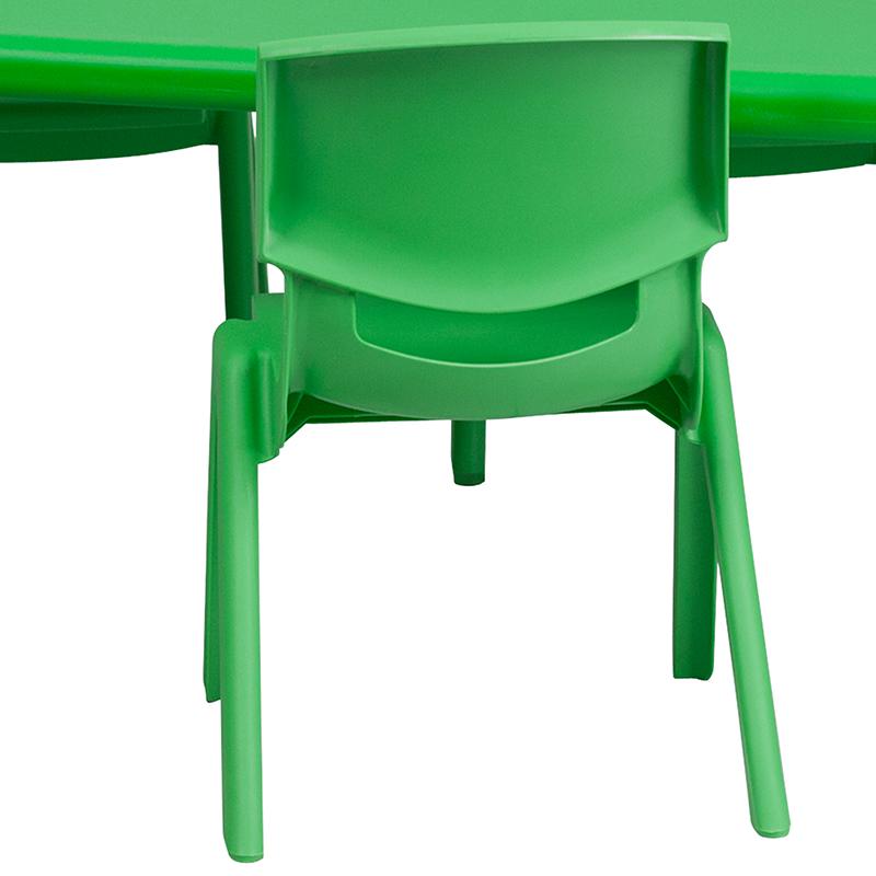24''W x 48''L Rectangular Green Plastic Height Adjustable Activity Table Set with 6 Chairs. Picture 8