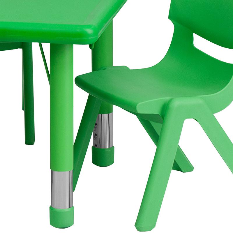 24''W x 48''L Rectangular Green Plastic Height Adjustable Activity Table Set with 6 Chairs. Picture 9