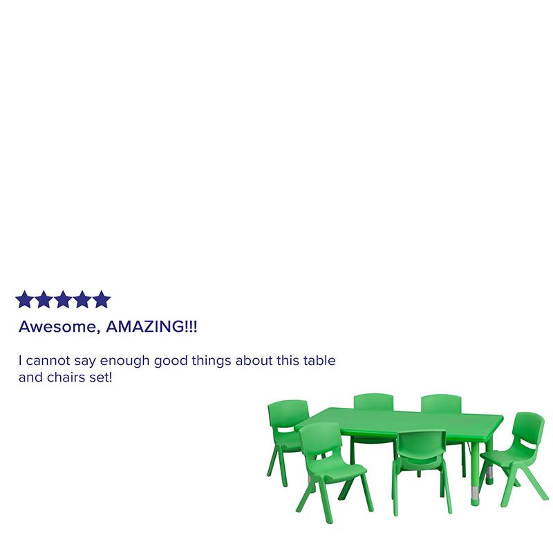 24''W x 48''L Rectangular Green Plastic Height Adjustable Activity Table Set with 6 Chairs. Picture 4