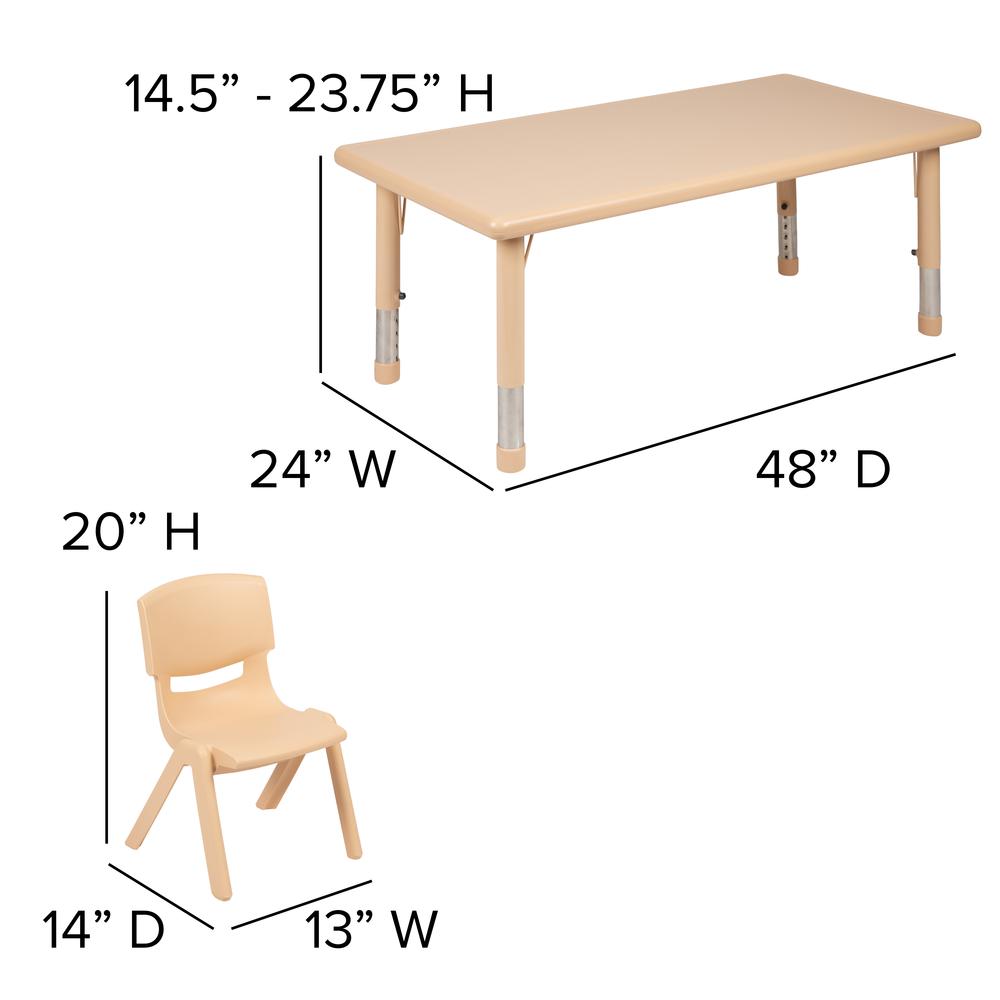24"W x 48"L Natural Plastic Height Adjustable Activity Table Set with 6 Chairs. Picture 2