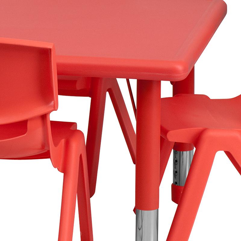 24''W x 48''L Rectangular Red Plastic Height Adjustable Activity Table Set with 6 Chairs. Picture 7