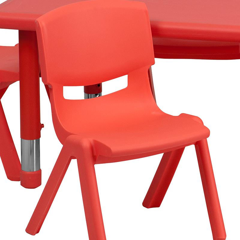 24''W x 48''L Red Plastic Height Adjustable Activity Table Set with 6 Chairs. Picture 8