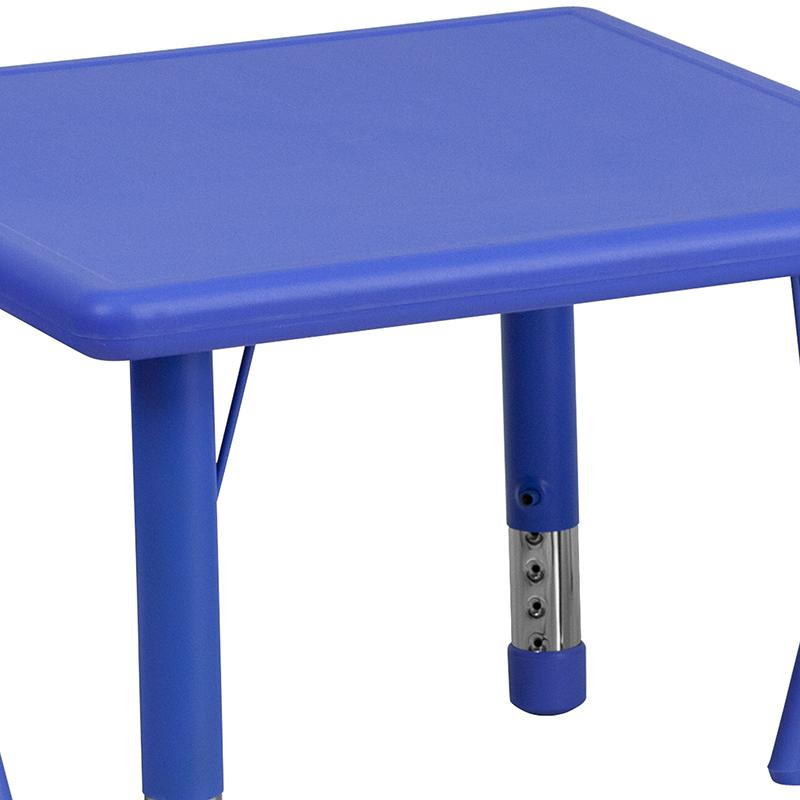 24'' Square Blue Plastic Height Adjustable Activity Table Set with 2 Chairs. Picture 7