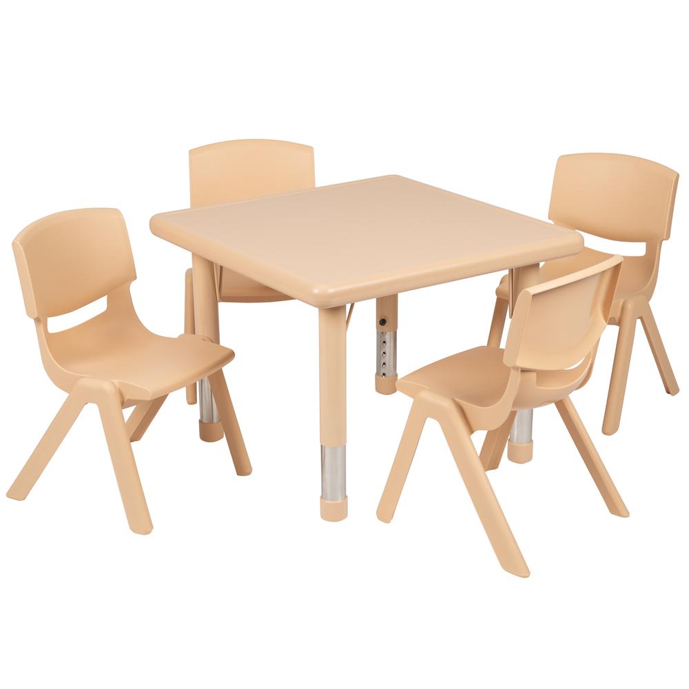 24" Square Natural Plastic Height Adjustable Activity Table Set with 4 Chairs. Picture 1