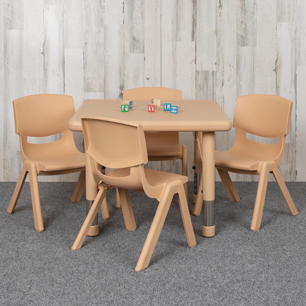 24" Square Natural Plastic Height Adjustable Activity Table Set with 4 Chairs. Picture 8