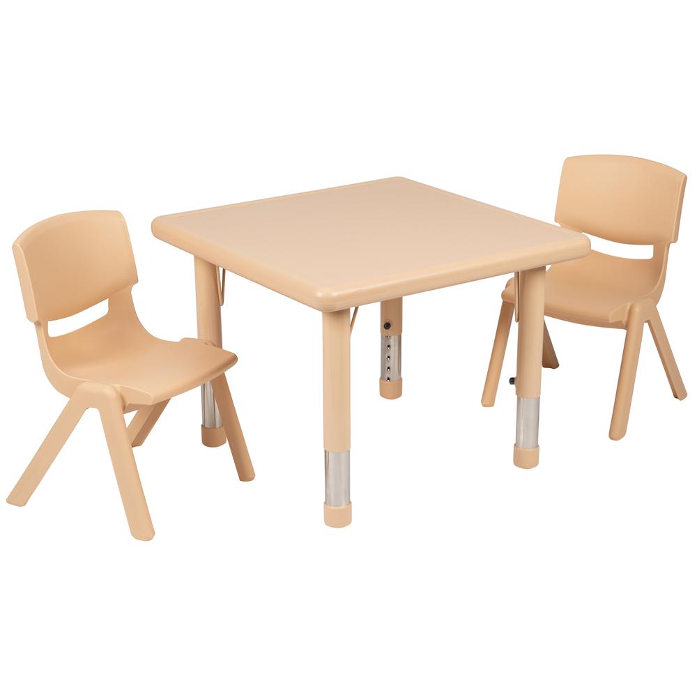 24" Square Natural Plastic Height Adjustable Activity Table Set with 2 Chairs. Picture 1