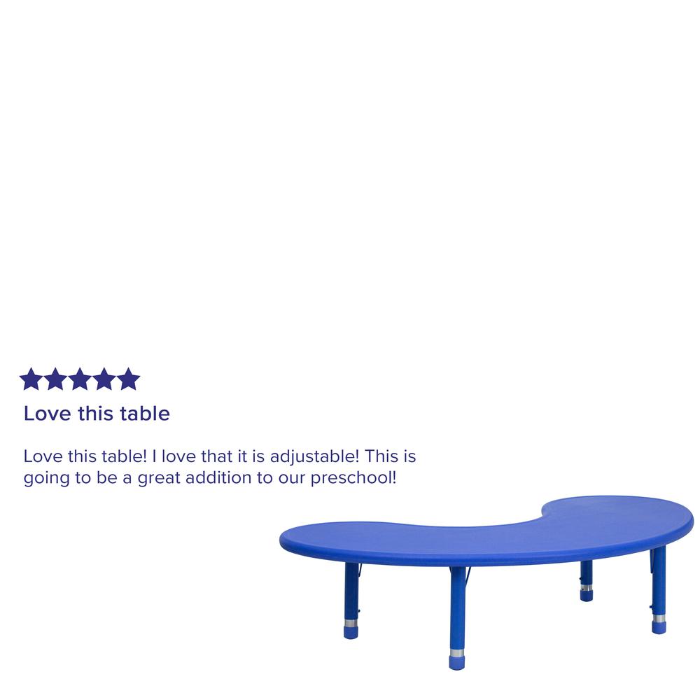 35''W x 65''L Half-Moon Blue Plastic Height Adjustable Activity Table. Picture 5