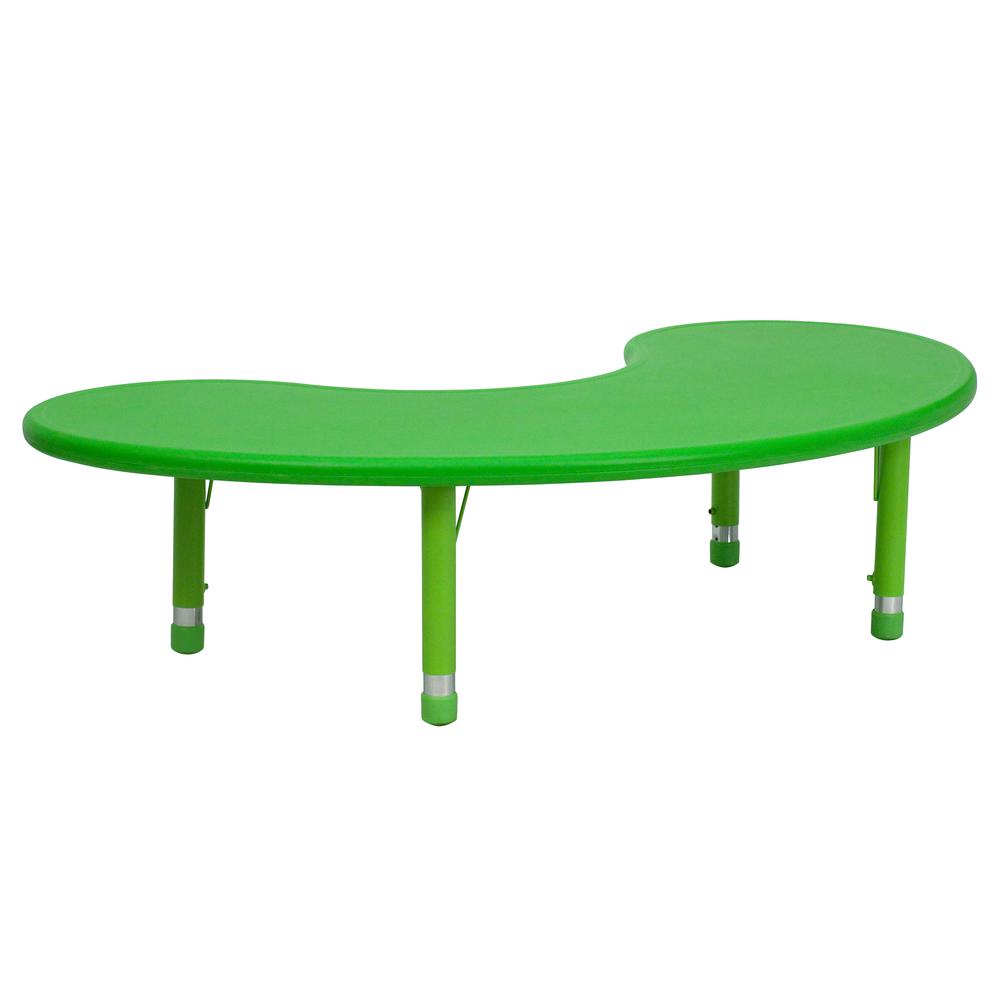 35''W x 65''L Half-Moon Green Plastic Height Adjustable Activity Table. Picture 1