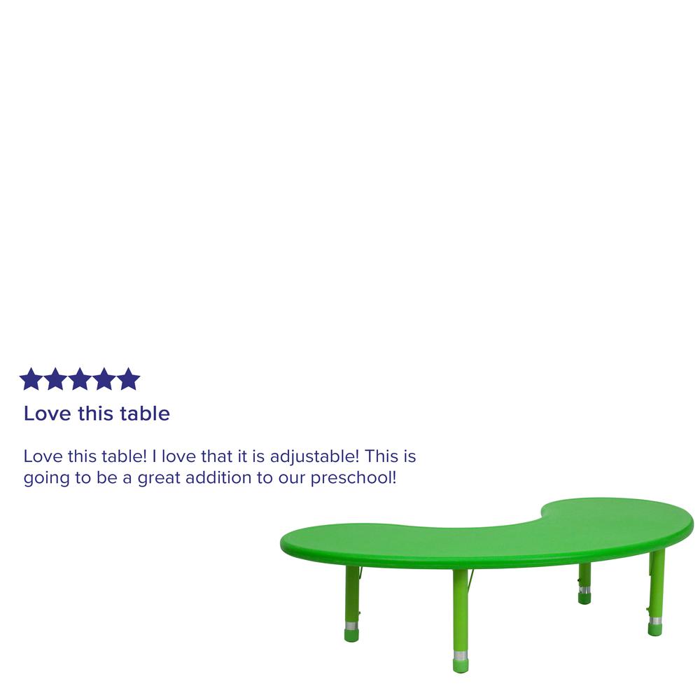 35''W x 65''L Half-Moon Green Plastic Height Adjustable Activity Table. Picture 5