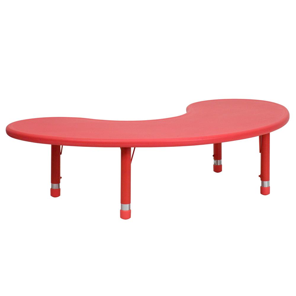 35''W x 65''L Half-Moon Red Plastic Height Adjustable Activity Table. Picture 1