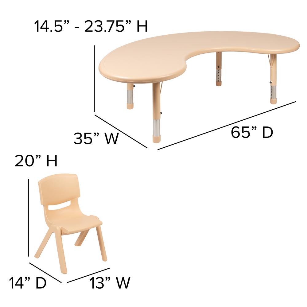 35"W x 65"L Half-Moon Natural Plastic Height Activity Table Set with 4 Chairs. Picture 2