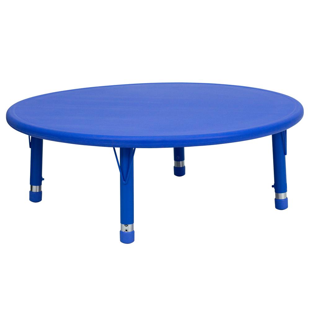 45'' Round Blue Plastic Height Adjustable Activity Table. Picture 1