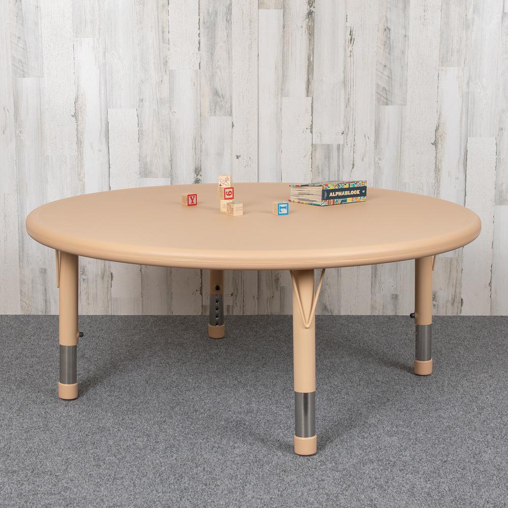 45" Round Natural Plastic Height Adjustable Activity Table. Picture 8