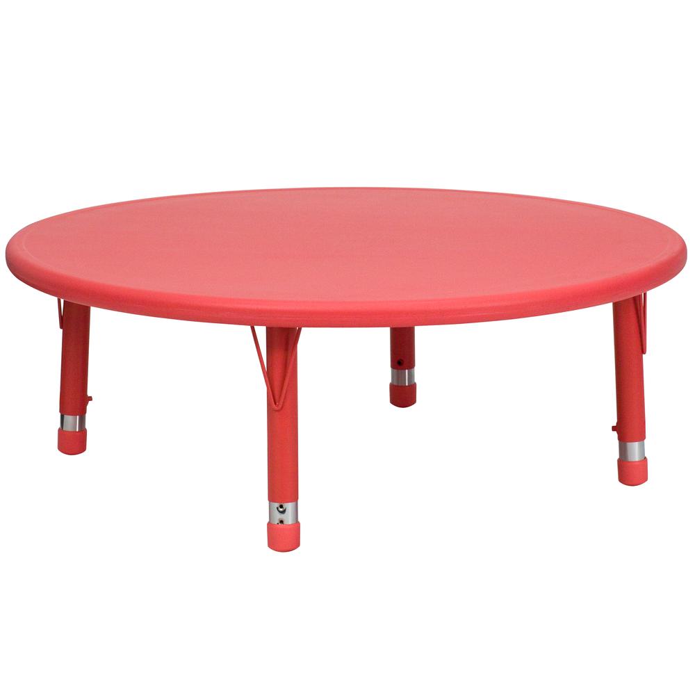 45'' Round Red Plastic Height Adjustable Activity Table. Picture 1