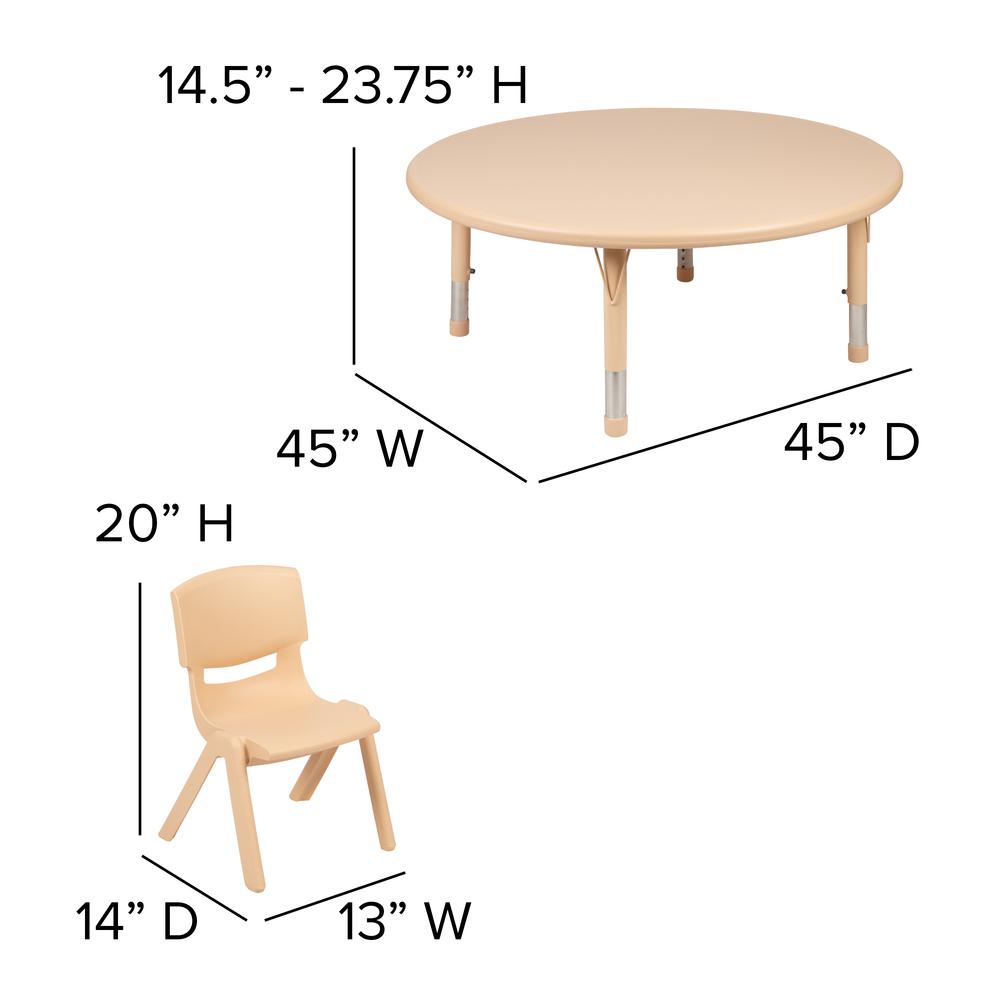 45" Round Natural Plastic Height Adjustable Activity Table Set with 4 Chairs. Picture 2