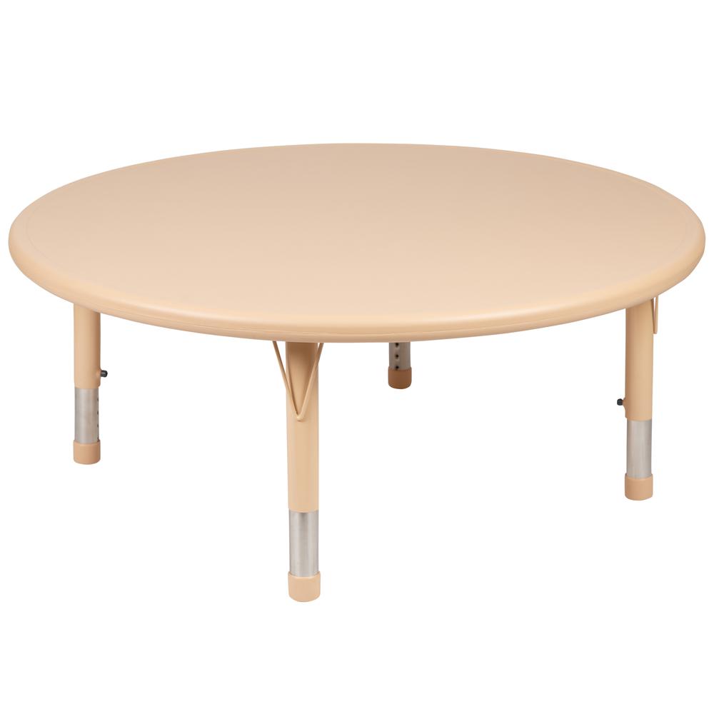 45" Round Natural Plastic Height Adjustable Activity Table Set with 4 Chairs. Picture 4