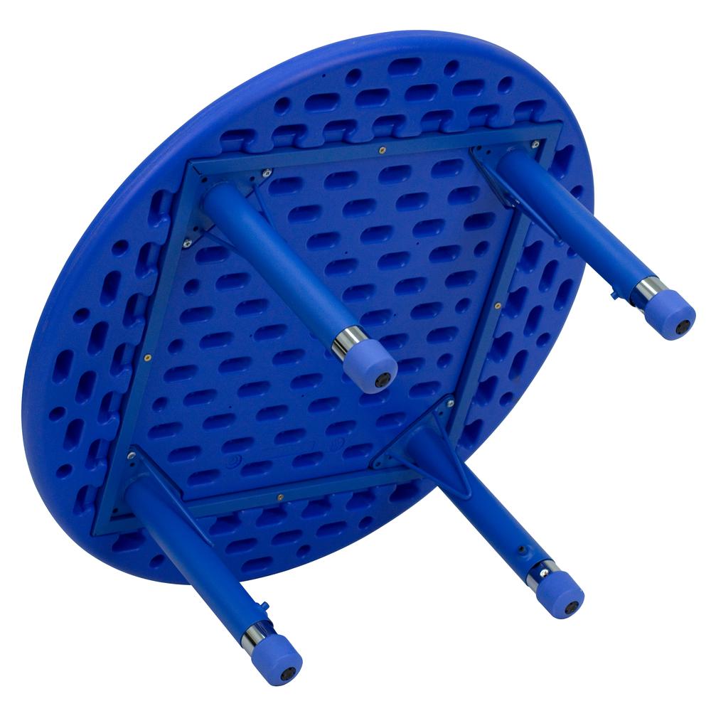 33'' Round Blue Plastic Height Adjustable Activity Table. Picture 2