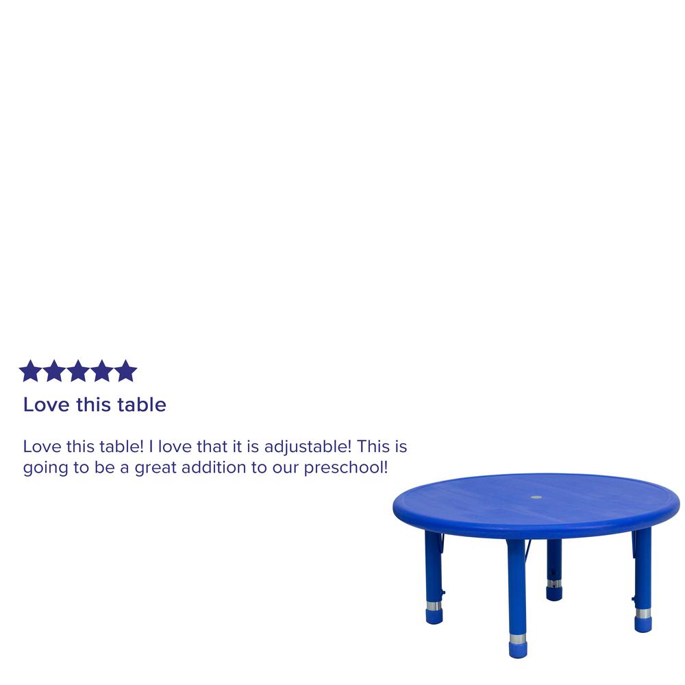 33'' Round Blue Plastic Height Adjustable Activity Table. Picture 5