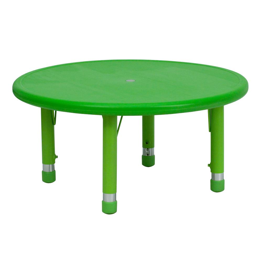 33'' Round Green Plastic Height Adjustable Activity Table. Picture 1