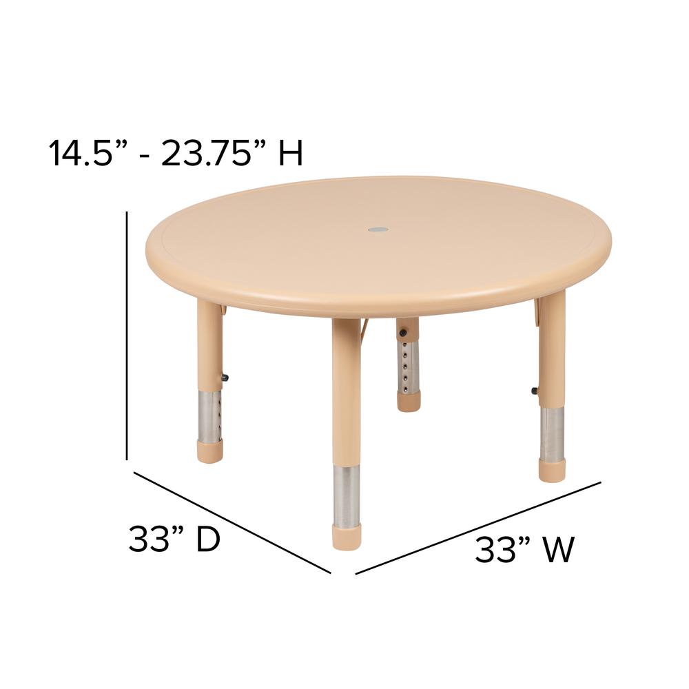 33" Round Natural Plastic Height Adjustable Activity Table. Picture 2