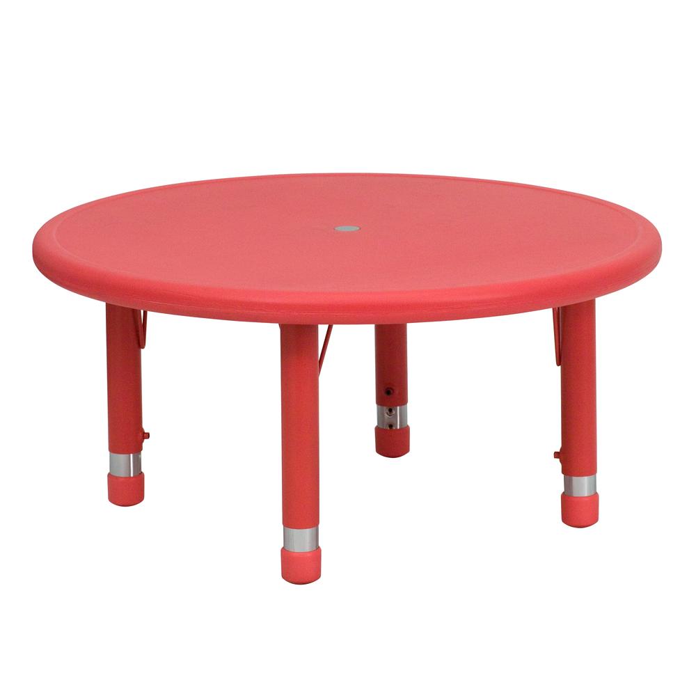 33'' Round Red Plastic Height Adjustable Activity Table. Picture 1