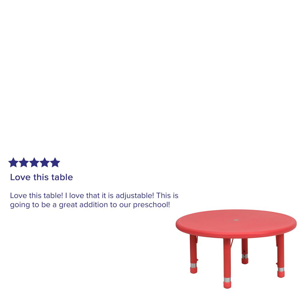33'' Round Red Plastic Height Adjustable Activity Table. Picture 5