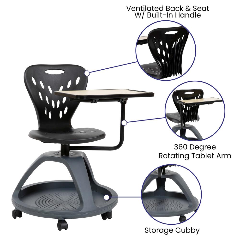 Black Mobile Desk Chair with 360 Degree Tablet Rotation. Picture 4