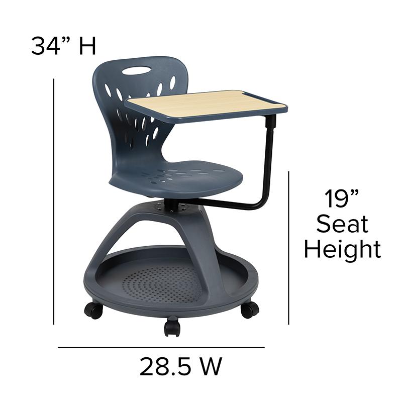 Dark Gray Mobile Desk Chair with 360 Degree Tablet Rotation and Under Seat Storage Cubby. Picture 5