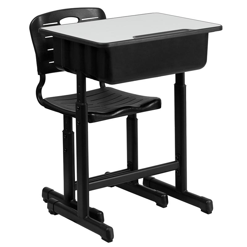 Adjustable Height Student Desk and Chair with Black Pedestal Frame. Picture 2