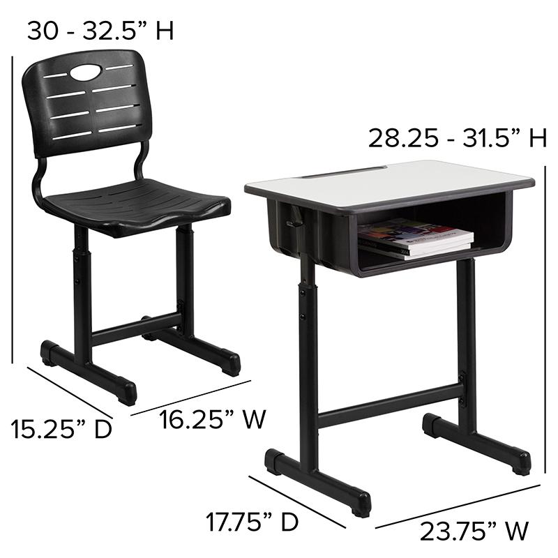 Adjustable Height Student Desk and Chair with Black Pedestal Frame. Picture 1