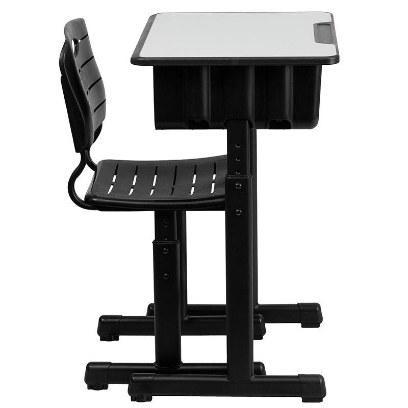 Adjustable Height Student Desk and Chair with Black Pedestal Frame. Picture 9
